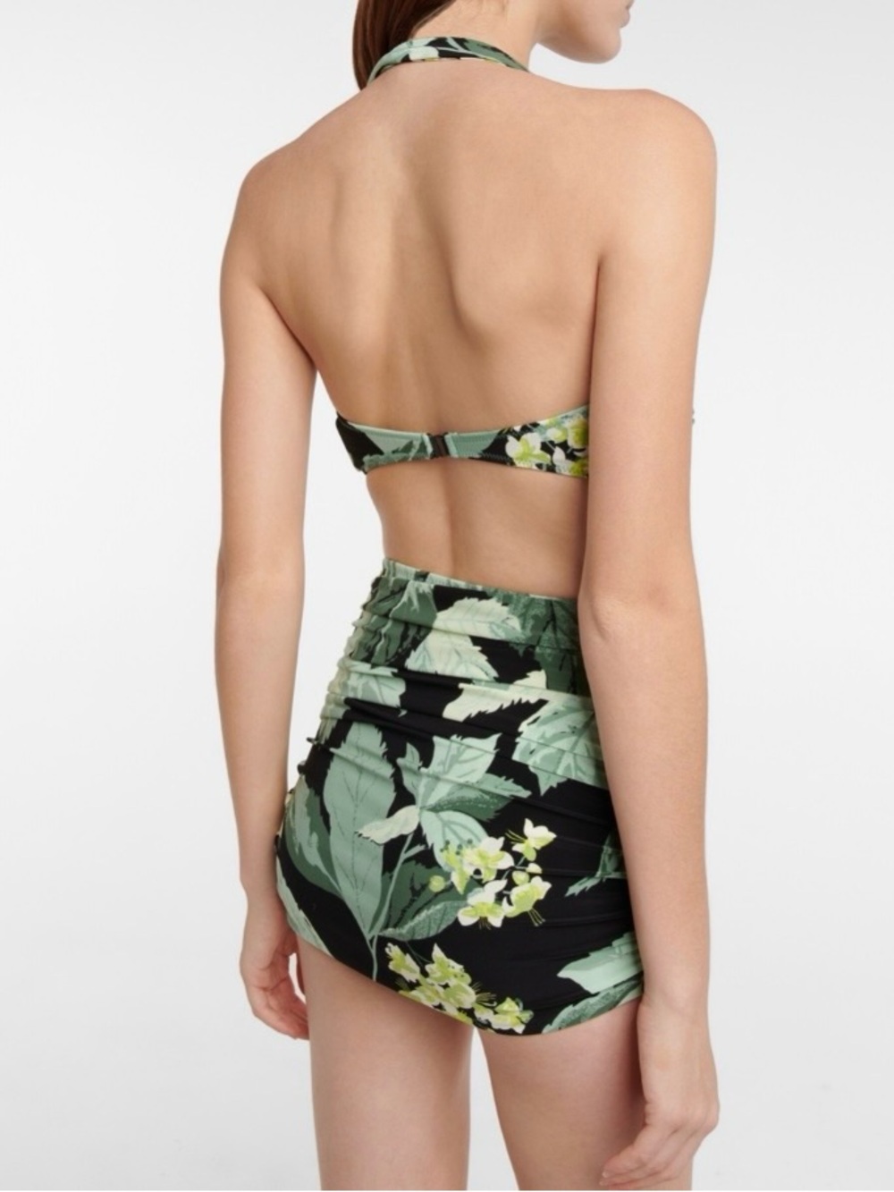 Norma Kamali Black and Green Floral Twist Bandeau Bikini Top with Halter - Picture 6 of 6